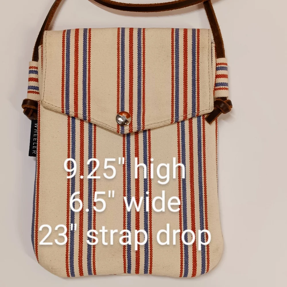 Wheeler Bag Co. Hand-crafted Ticking Railroad Stripe Canvas + Leather Crossbody